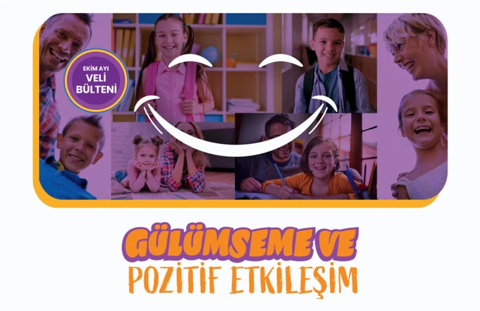 Ekim Ayı Veli Bülteni kapağı: “Gülümseme ve pozitif etkileşim”; gülümseyen çocuklar ve yetişkinlerin kolajı